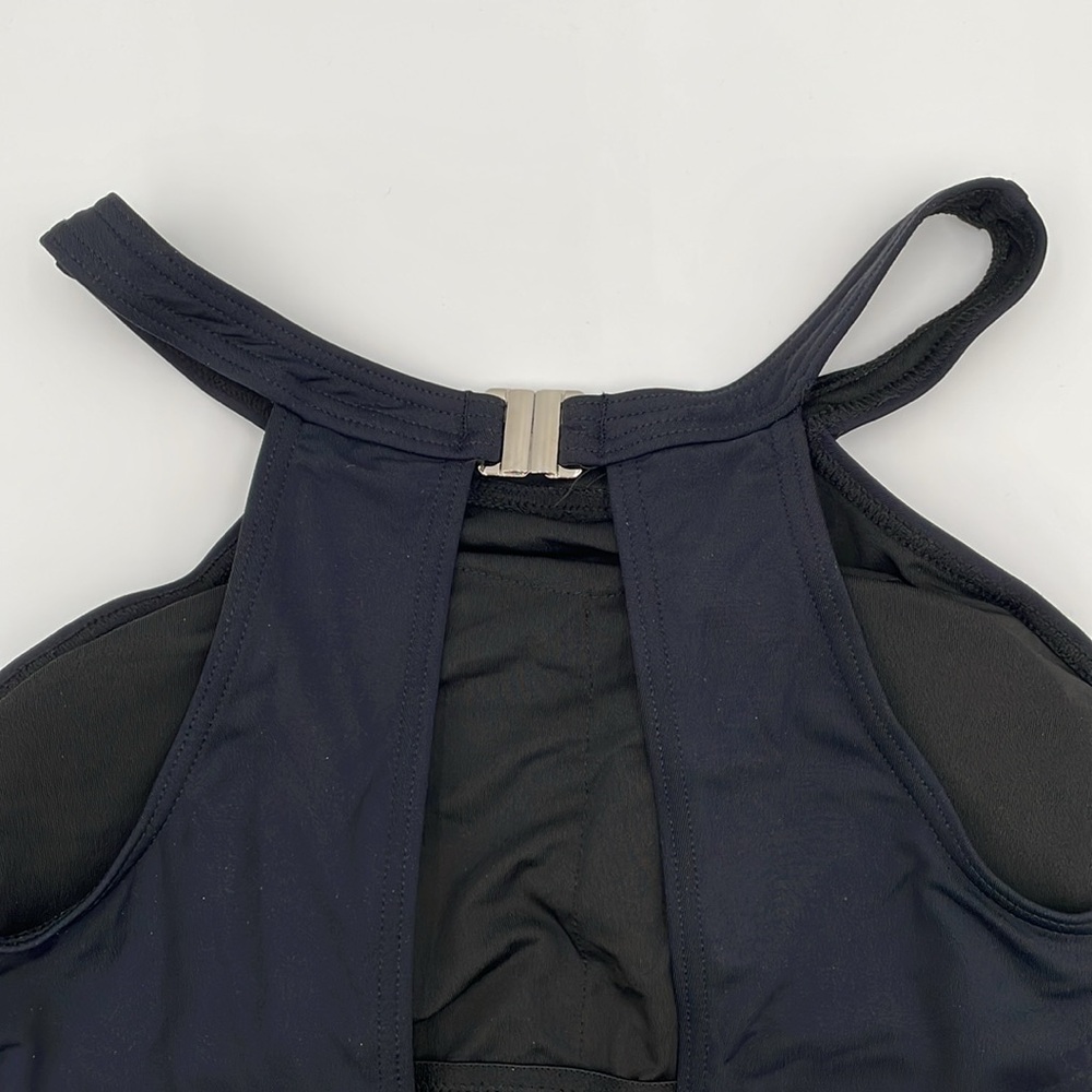 Holipick Black One-Piece Monokini Swimsuit High Neck Cutout Snap/Hook Closure - Picture 8 of 17